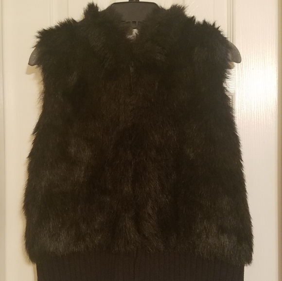 Susan Bristol Sweaters - Susan Bristol Black Hooded Faux Fur  Sweater Vest
